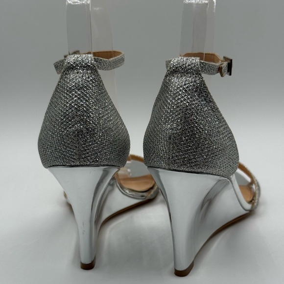 Jewel Badgley Mischka Silver Leather Sparkle Ankle Open Toe Strappy Sandal SZ 7 - Picture 14 of 16